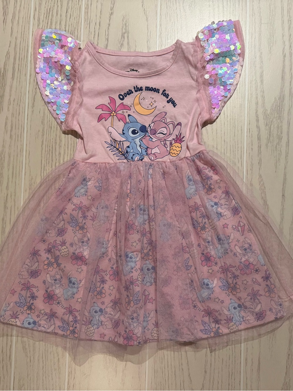 Disney Stitch Angel Girls 4T Pink Tulle Tutu Dress‎ Sequin Party